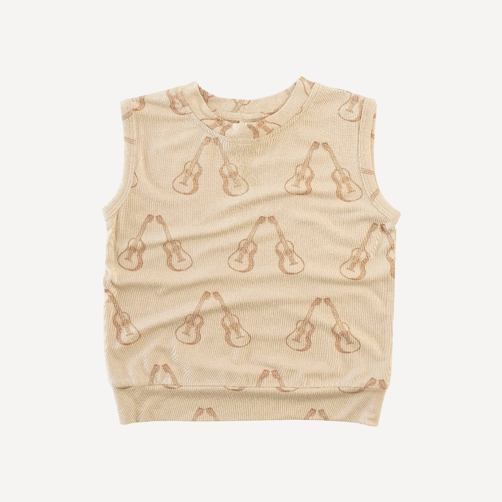 NWT 5Y Kate Quinn Organics Sleeveless Boxy Topstitch Tee Tank Top Guitar